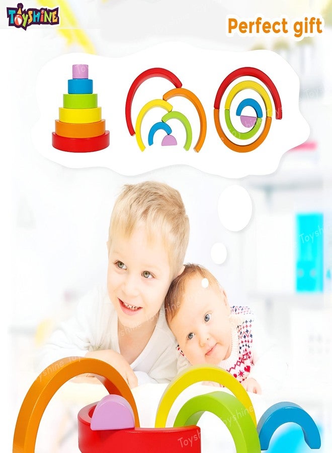 توي شاين لعبة تركيب قوس قزح الخشبية من توي شاين، لعبة تعليمية للأطفال الصغار من 3 إلى 6 سنوات، لعبة تركيب الألوان والأشكال، هدية مثالية لأعياد الميلاد. - Image 5